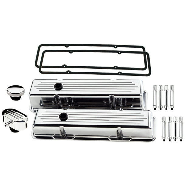 BILLET SPECIALTIES BALL MILLED POLISHED ALUM SBC CENTER BOLT TALL VALVE COVERS 